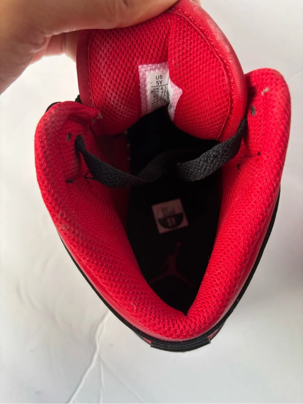Jordan 1 Mid red/black sneakers. Boys size 5.